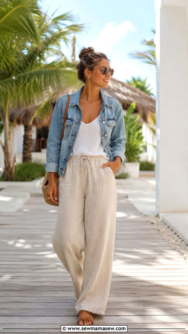 Denim Jacket with Linen Pants - 30 How to style a denim jacket