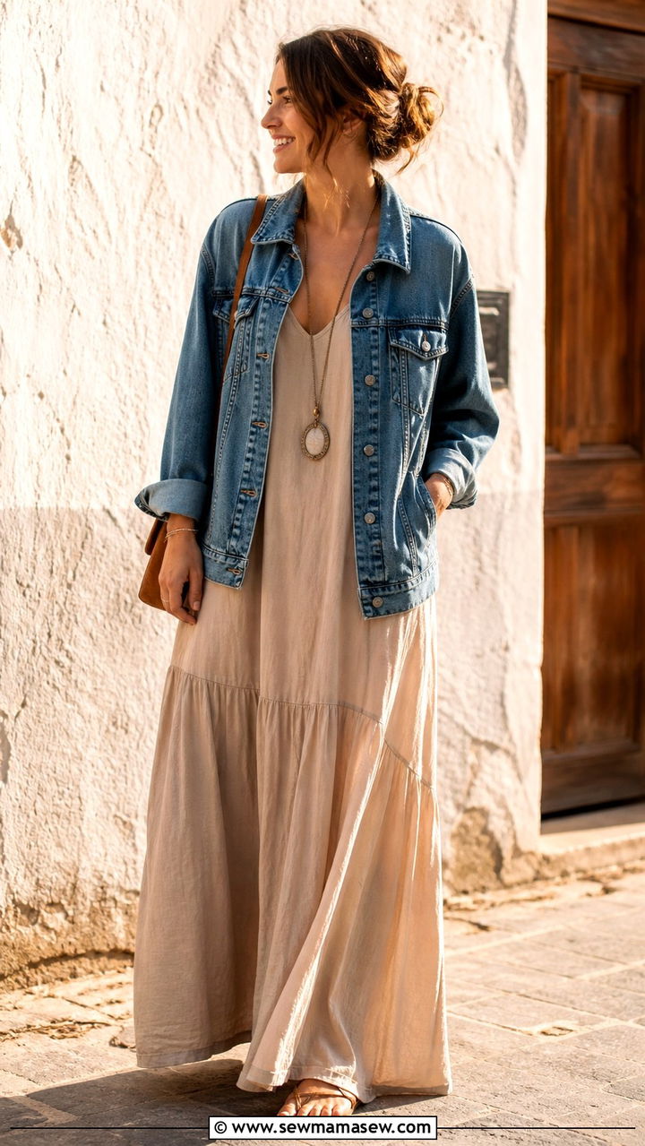 Denim Jacket with Maxi Dress - 40 casual denim jacket outfits