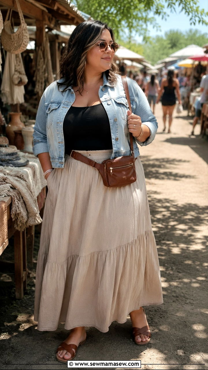 Denim Jacket with Maxi Skirt - 20 Petite plus size outfit ideas 20