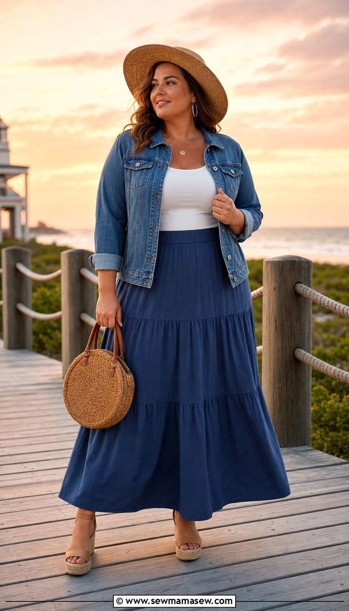 Denim Jacket with Maxi Skirt Plus Size - 25 Denim jacket outfit ideas plus size