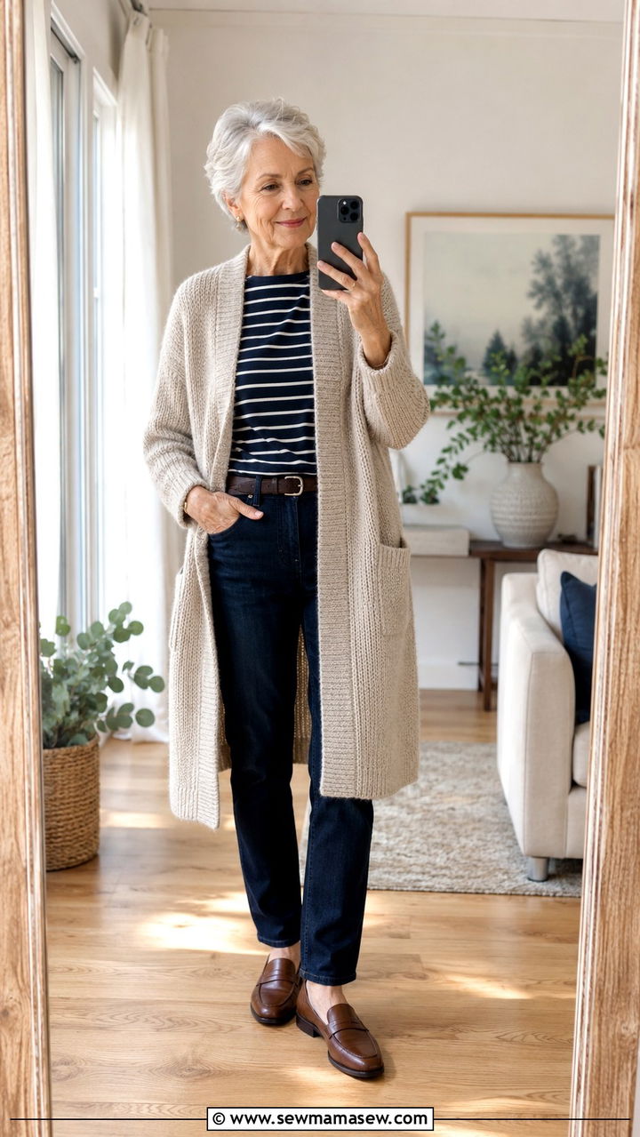 Denim Jacket with Midi Dress and Flats Outfit - 30 Spring outfits for women over 70