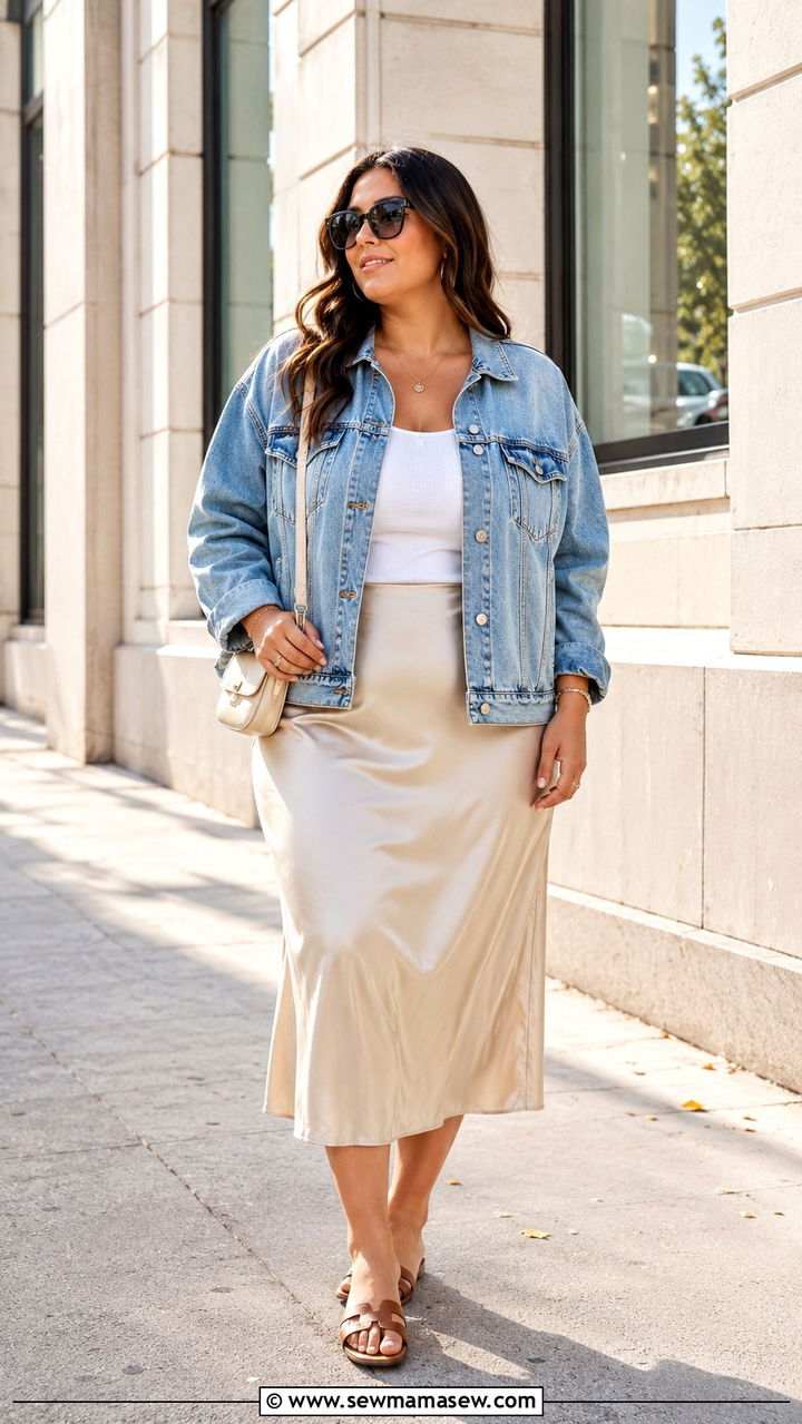 Denim Jacket with Midi Skirt Casual Wear - 30 casual outfits for midsize women