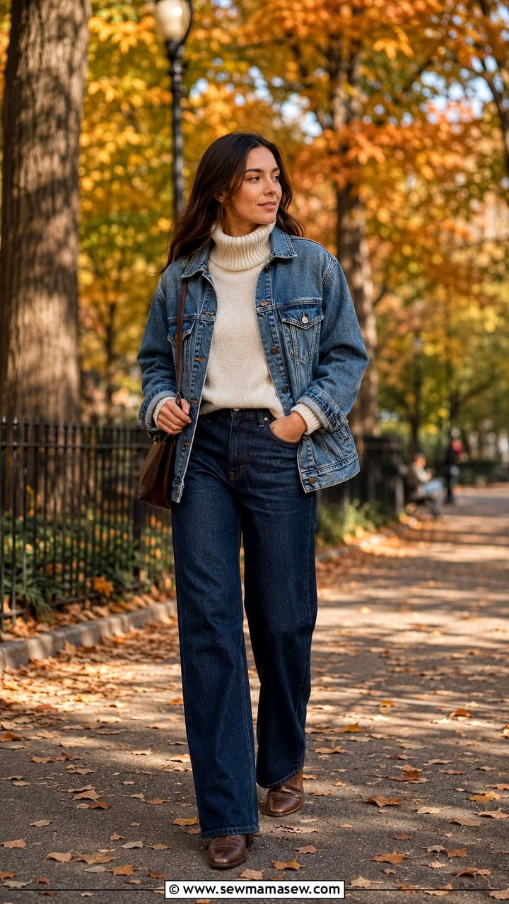 Denim Jacket with Sweater and Jeans - 30 How to style a denim jacket