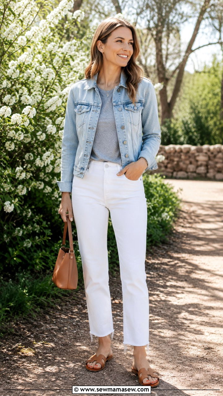 Denim Jacket with White Jeans - 30 How to style a denim jacket
