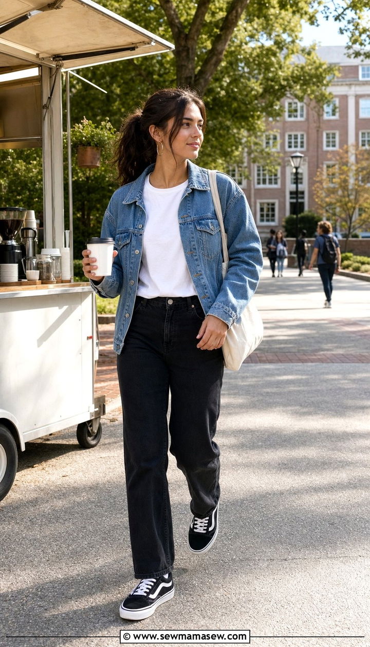 Denim Jacket with White Tee Outfit - 35 casual college outfits