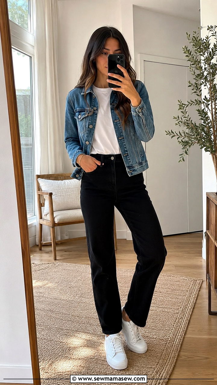 Denim Jacket with White Tee and Black Jeans - 30 How to style a denim jacket