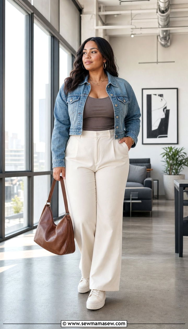 Denim Jacket with Wide Leg Pants Plus Size - 25 Denim jacket outfit ideas plus size