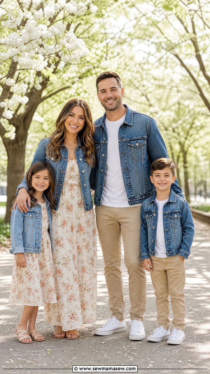 Denim Jackets and Floral Dresses Family Style - 25 Family spring photo outfit ideas
