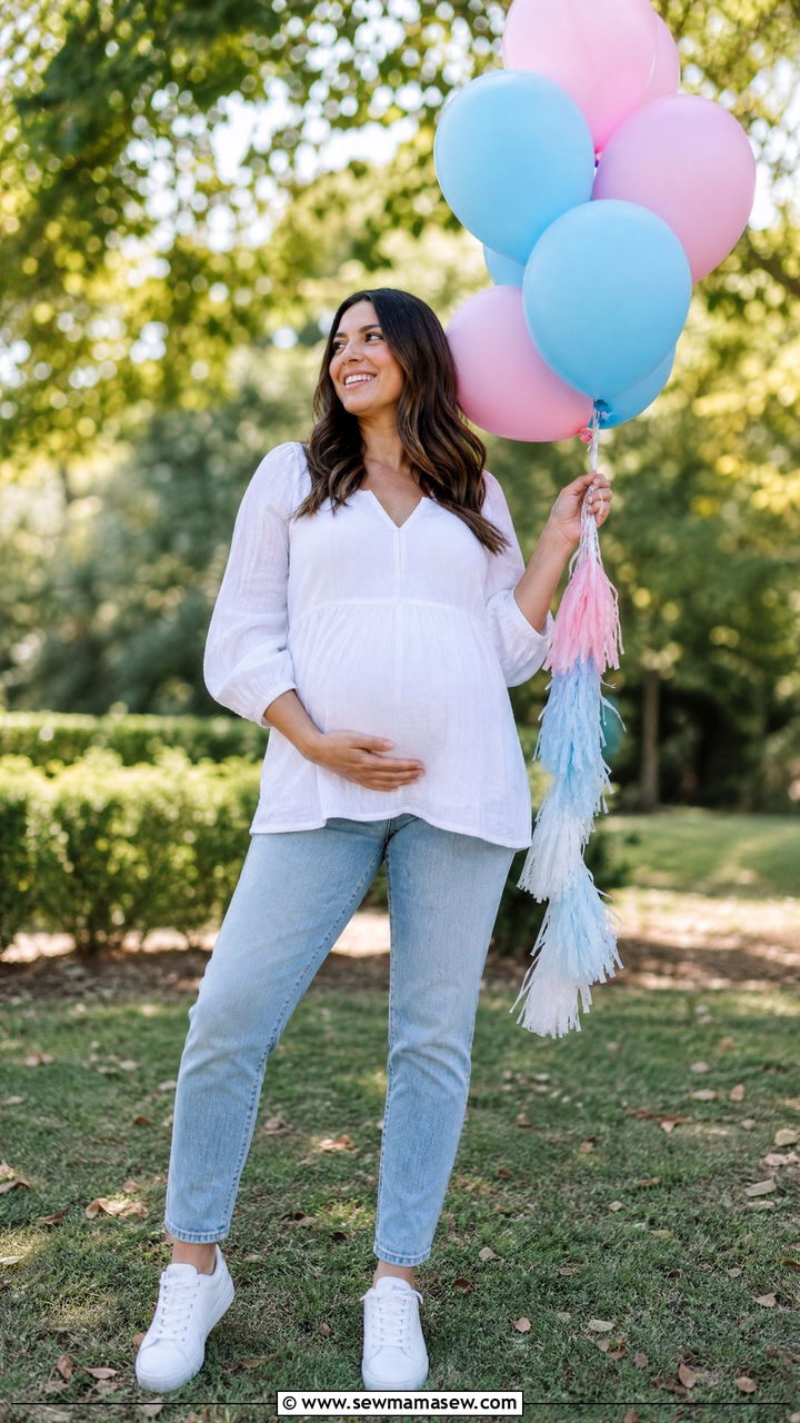 Denim Jeans and White Top With Clean Sneakers - 25 Gender reveal photo outfit ideas 2026