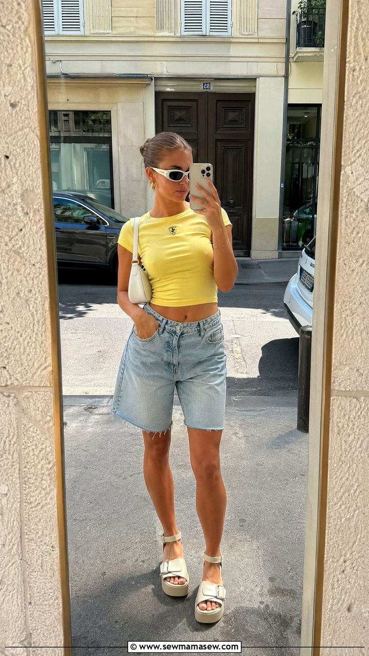 Denim Jorts and Baby Tee Outfit - 35 European summer outfits for women