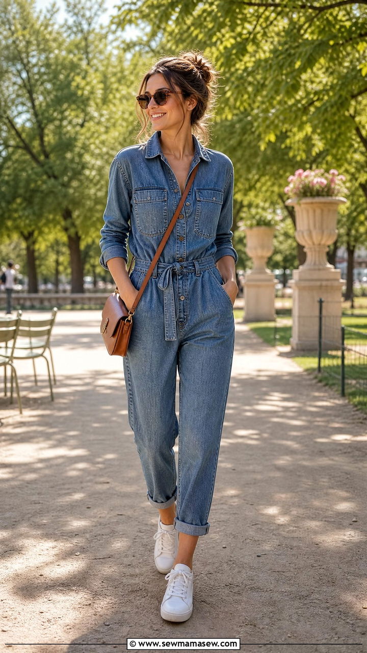Denim Jumpsuit Casual French Date - 25 French girl outfit ideas for a date out