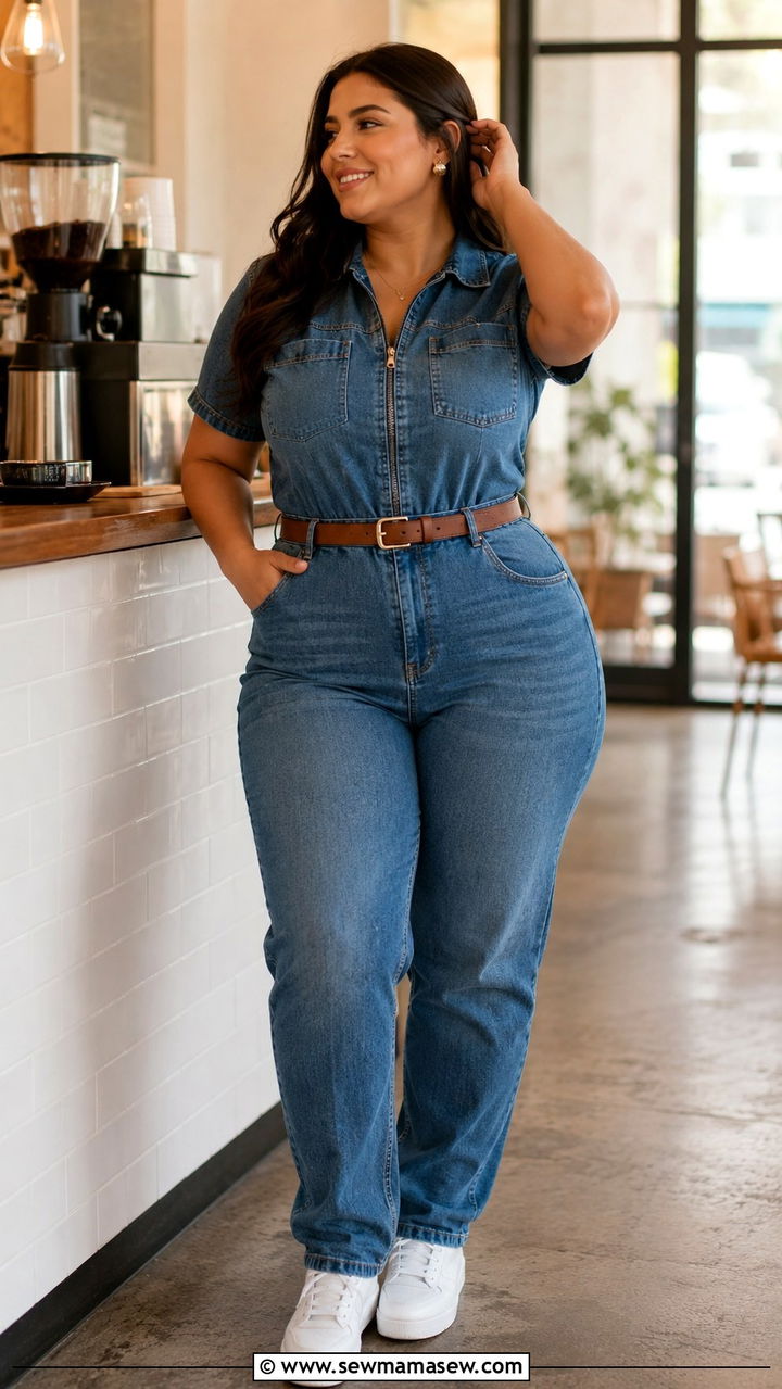 Denim Jumpsuit Curvy Photoshoot Look - 25 Photoshoot outfits for curvy women