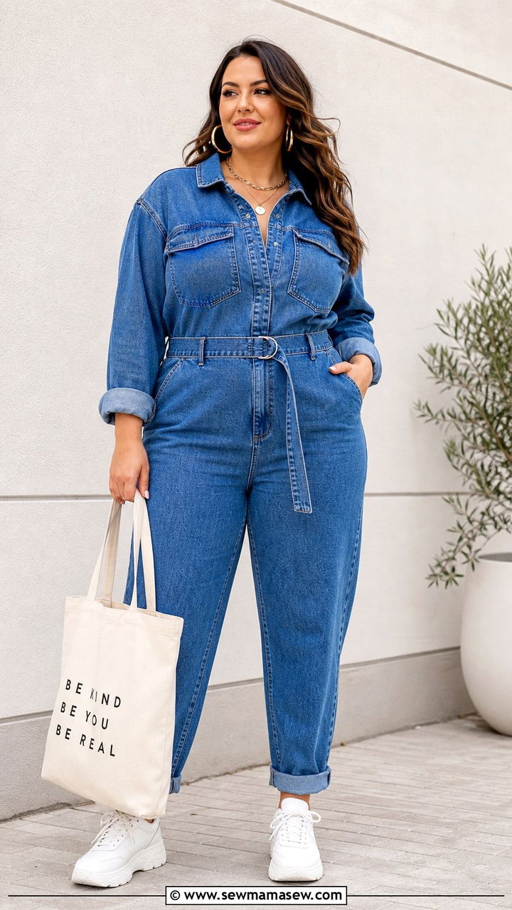 Denim Jumpsuit With Sneakers - 25 Double denim outfit ideas plus size