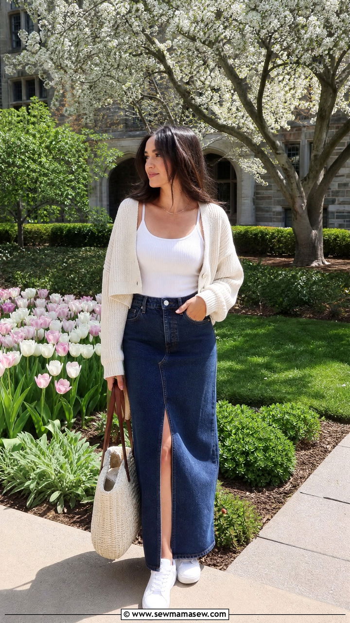 Denim Maxi Skirt College Outfit - 30 College outfit ideas casual 2026