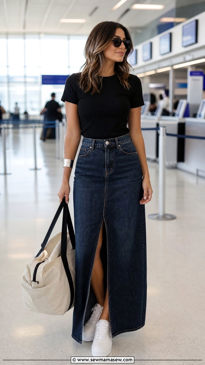 Denim Maxi Skirt Jet Setter Outfit - 25 Jet setter outfit ideas