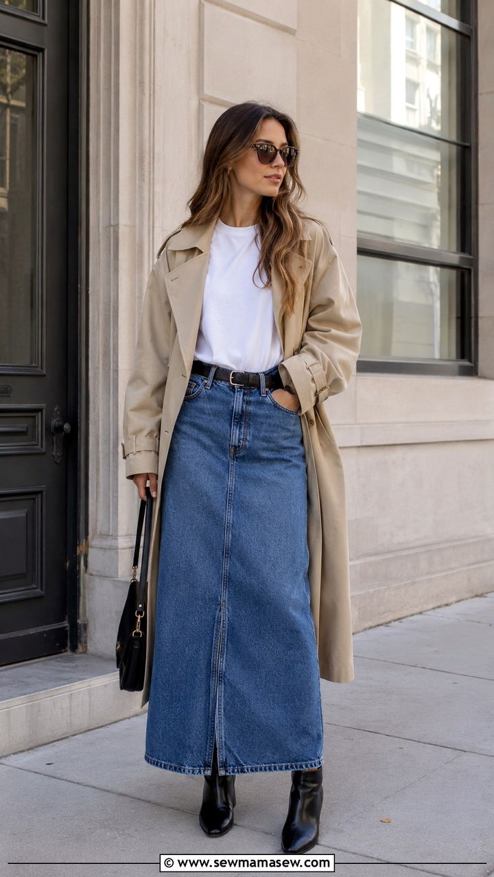 Denim Maxi Skirt With Ankle Boots Outfit - 30 Maxi skirt outfit ideas with boots