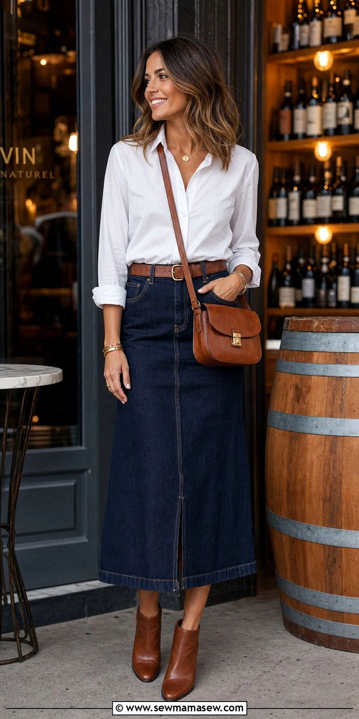 Denim Midi Skirt Dinner Outfit - 25 dinner outfits 2026
