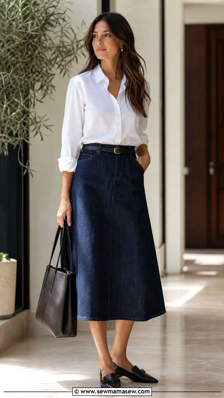 Denim Midi Skirt With Button Down Shirt Outfit - 25 denim skirt outfits aesthetic