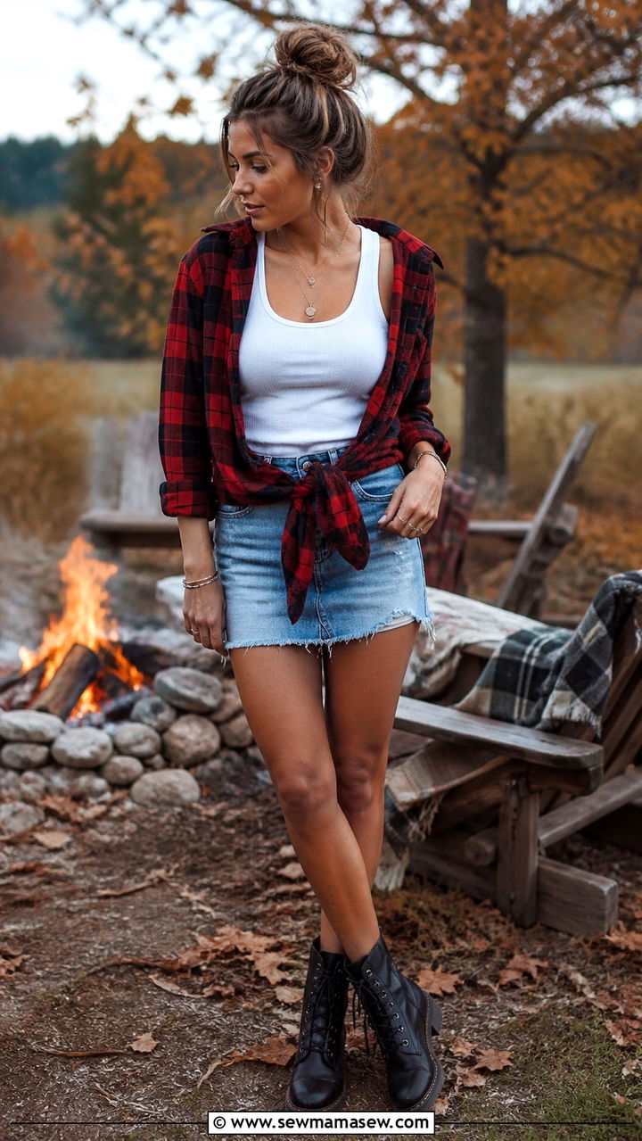 Denim Mini Skirt With Flannel Shirt - 40 casual denim skirt outfits