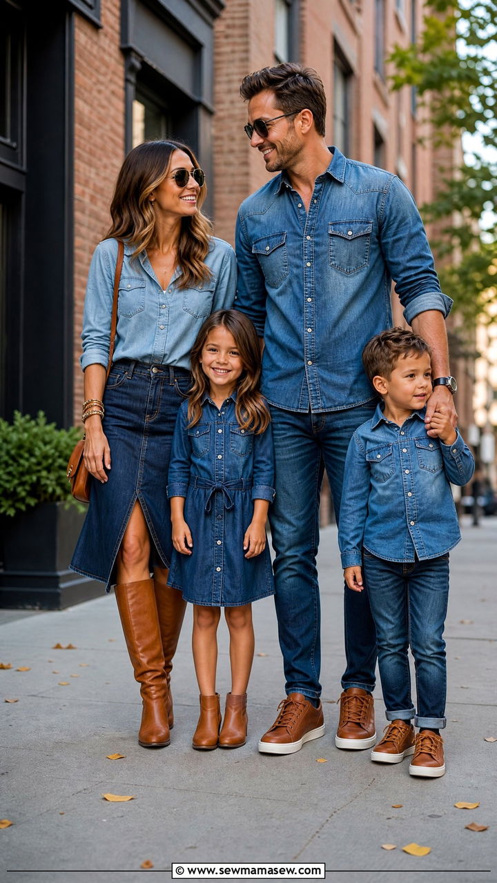 Denim On Denim Coordinated Family Look - 30 Elegant family photo outfit ideas