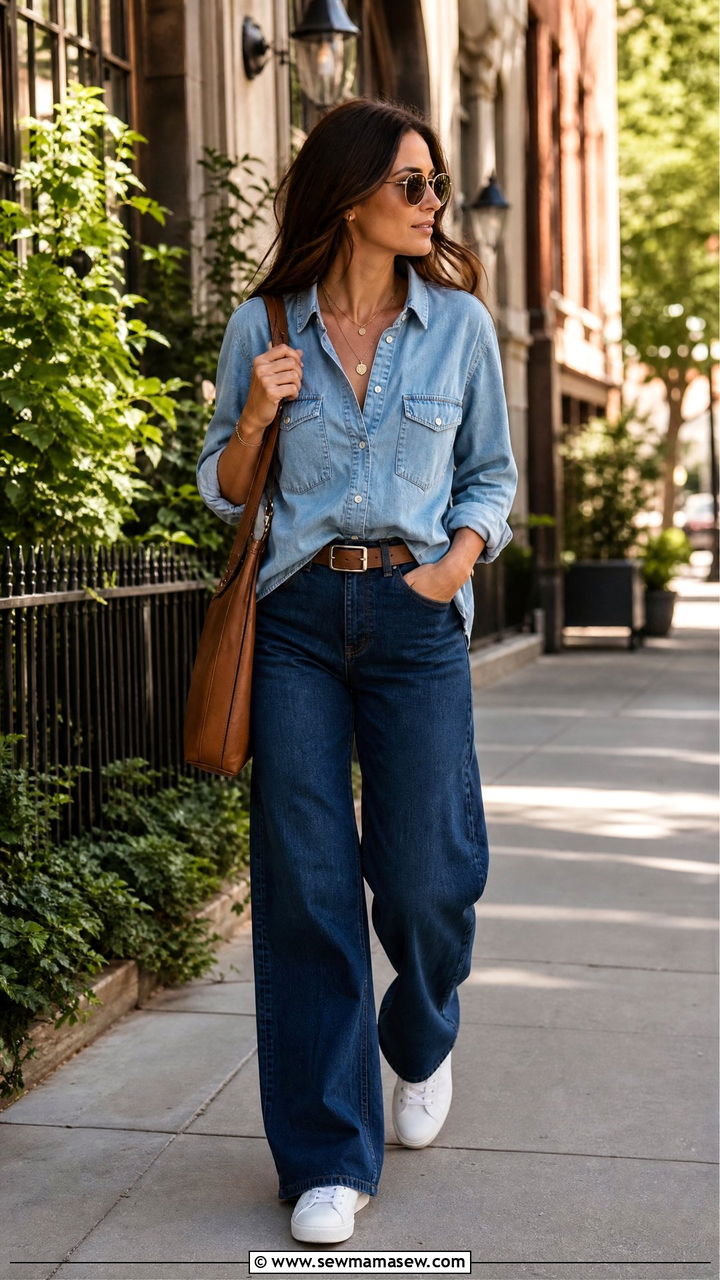 Denim On Denim Outfit With Chambray Shirt And Dark Jeans - 30 First warm day outfits
