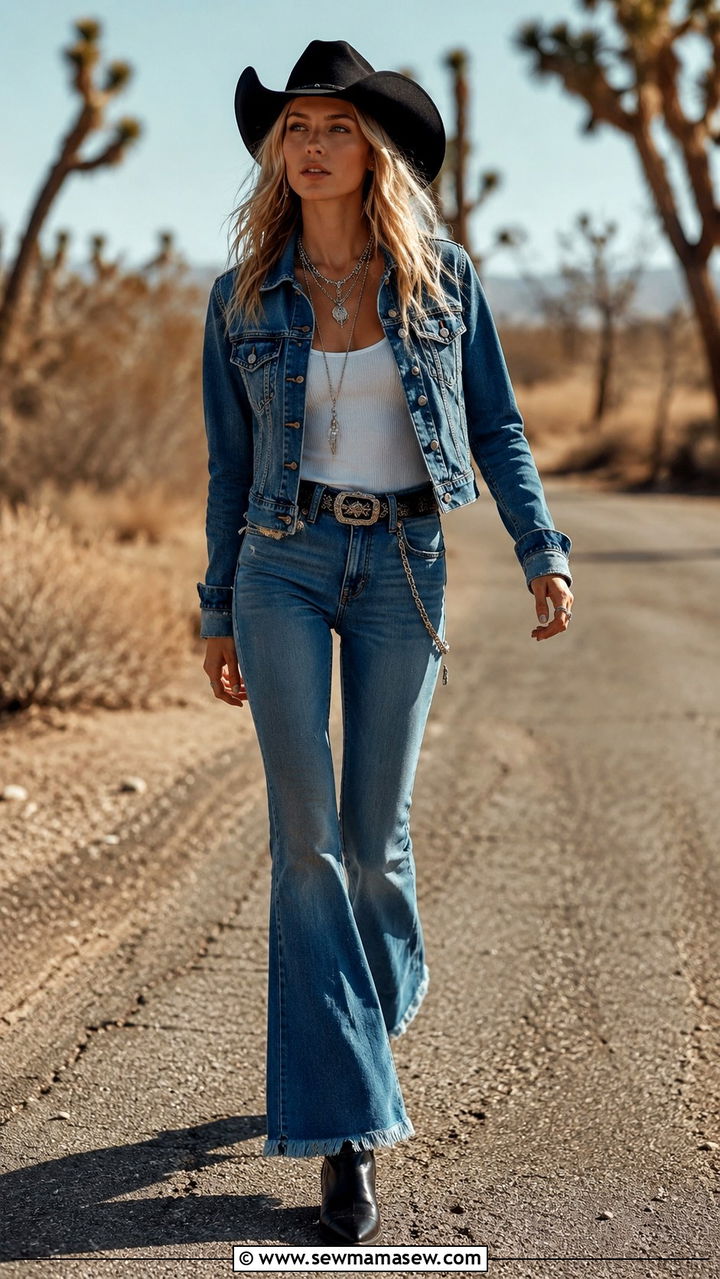 Denim On Denim With A Cowboy Hat Outfit - 30 Rock and roll outfit ideas