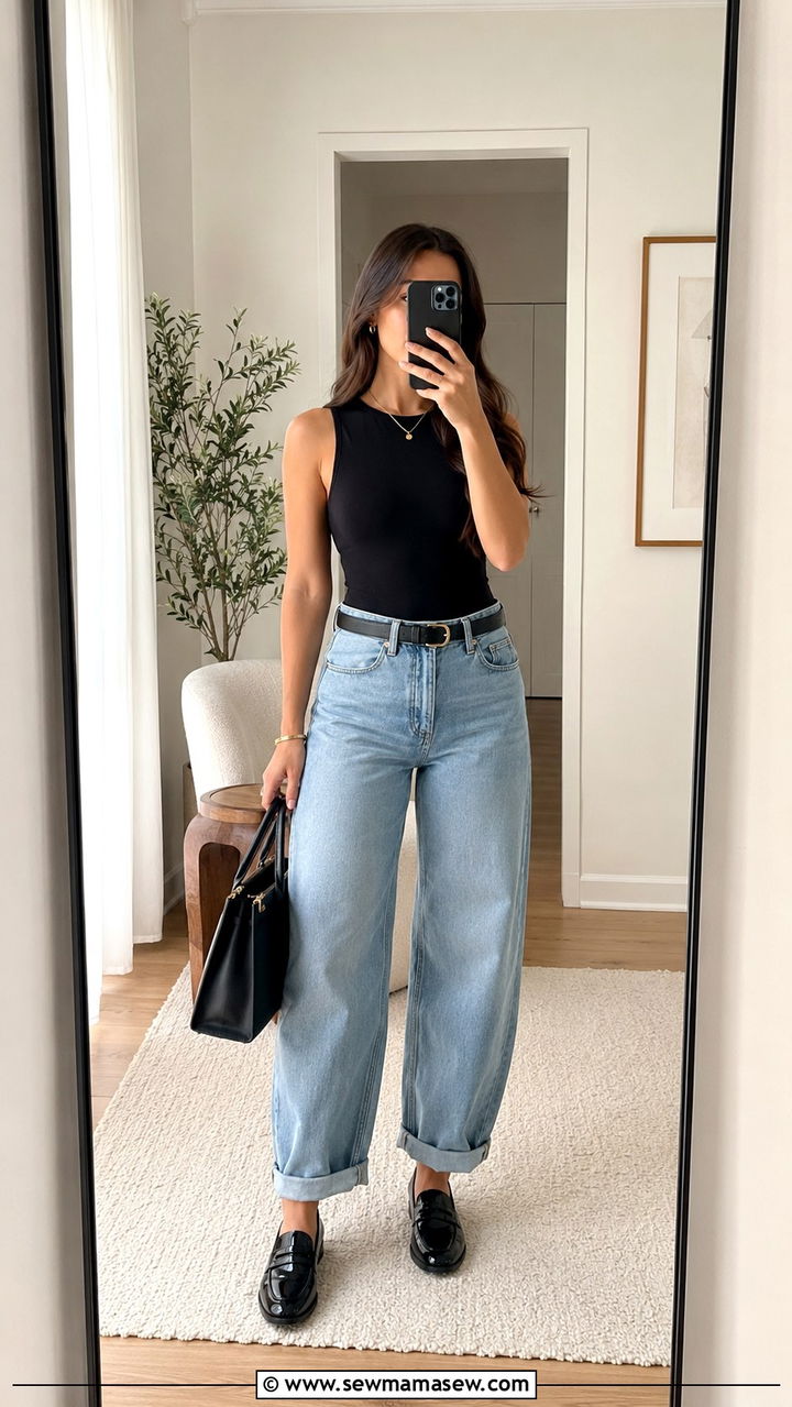 Denim On Denim With Barrel Jeans And Brown Loafers - 25 Barrel jeans outfit ideas with loafers