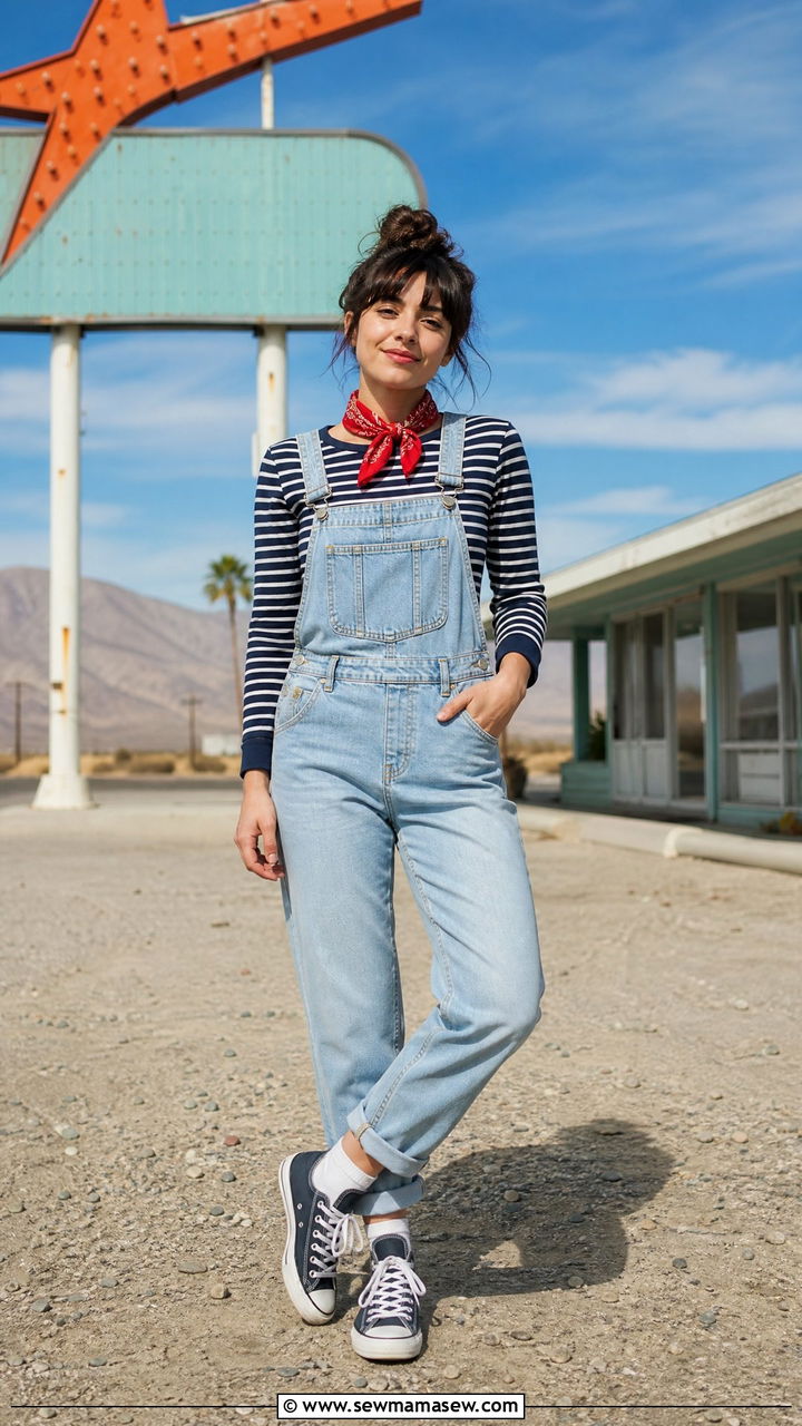 Denim Overalls And A Striped Tee - 40 Road trip outfits