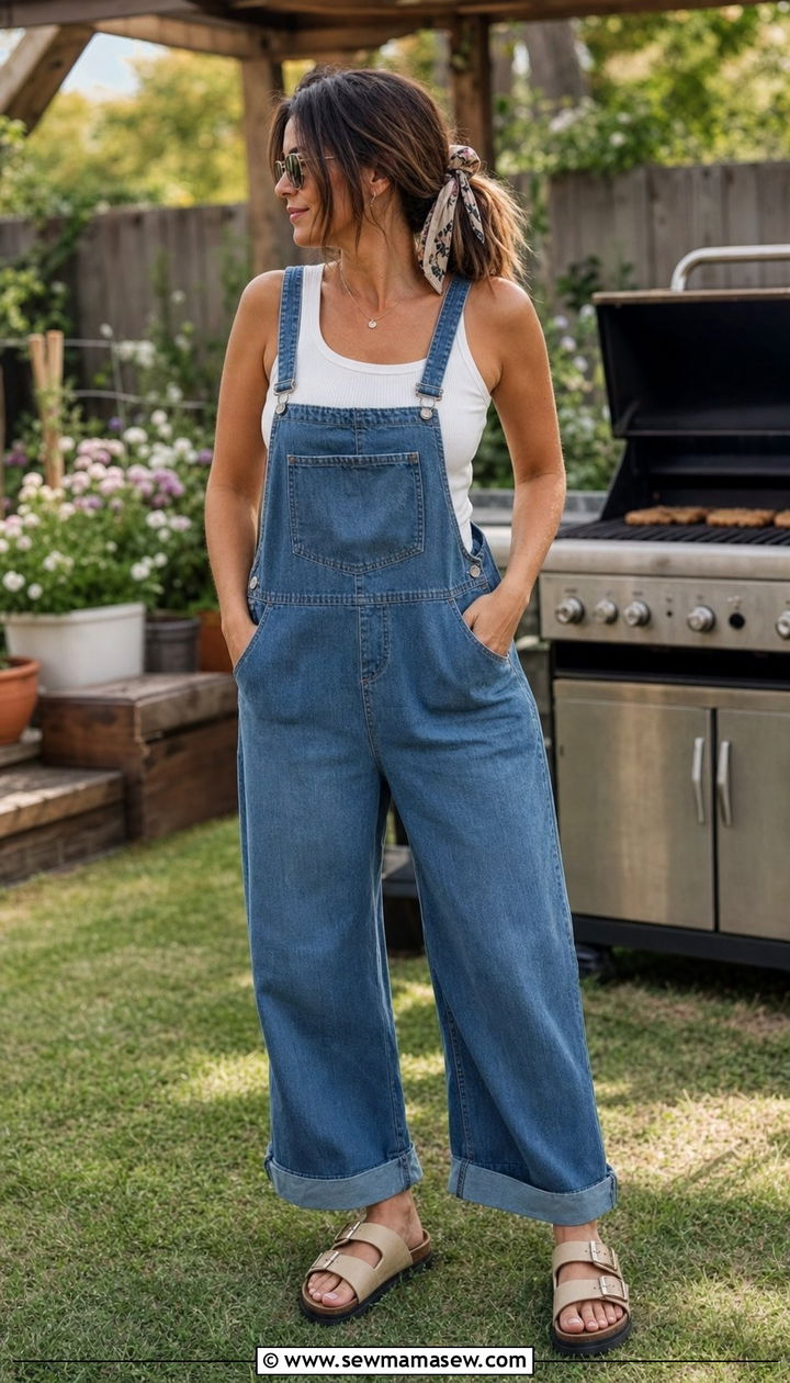 Denim Overalls And White Tank Top - 25 Summer backyard outfits