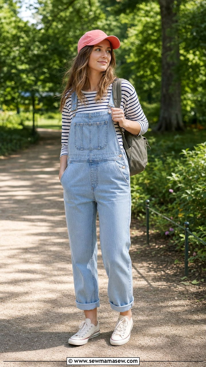 Denim Overalls With Baseball Cap - 25 summer outfits with baseball cap