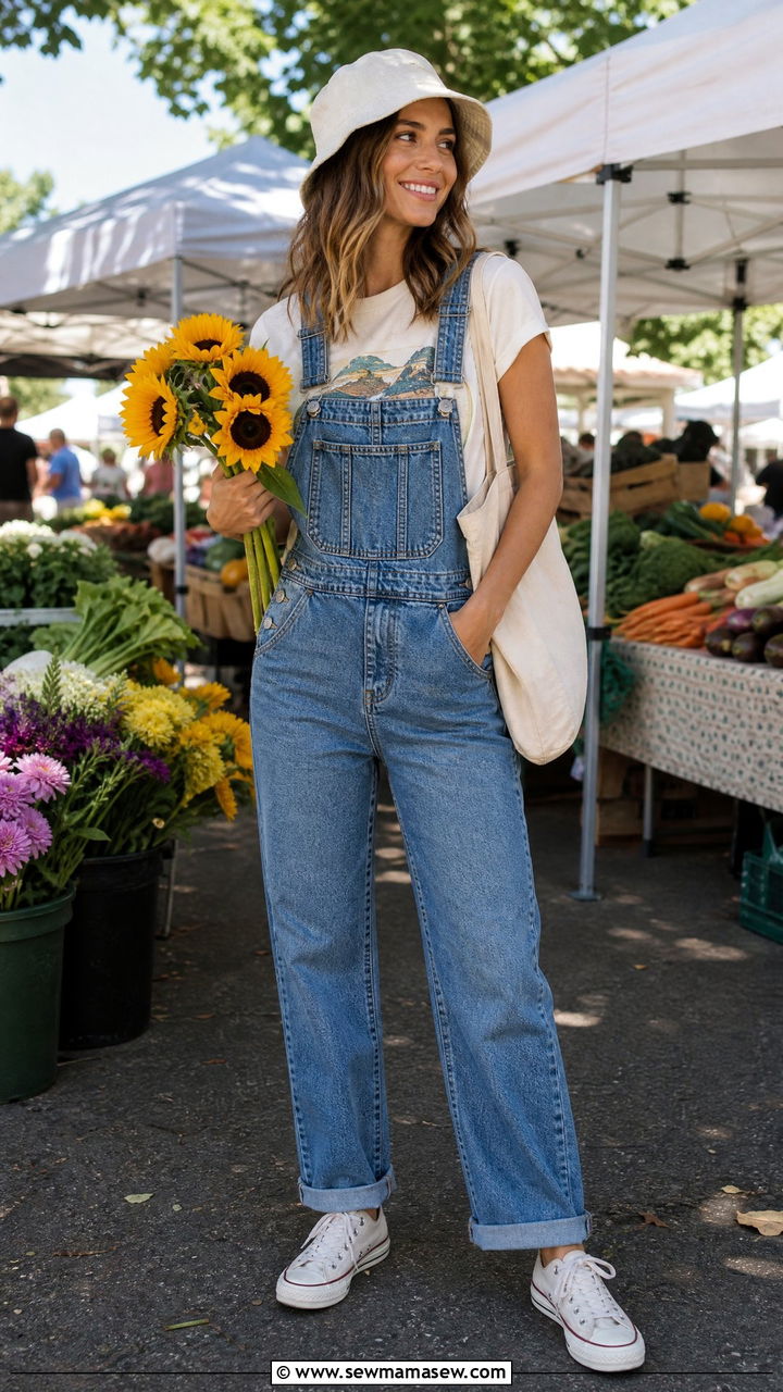 Denim Overalls With Graphic Tee - 30 Summer farmers market outfits