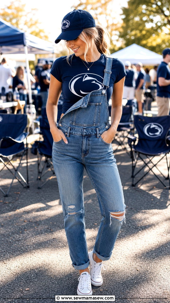 Denim Overalls With Penn State Tee Underneath - 20 Gameday outfit ideas Penn State