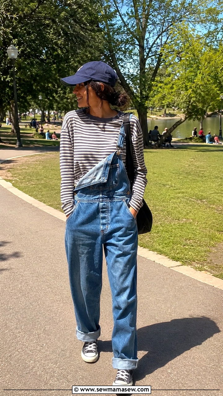 Denim Overalls With Striped Tee Outfit - 25 90s outfits inspo