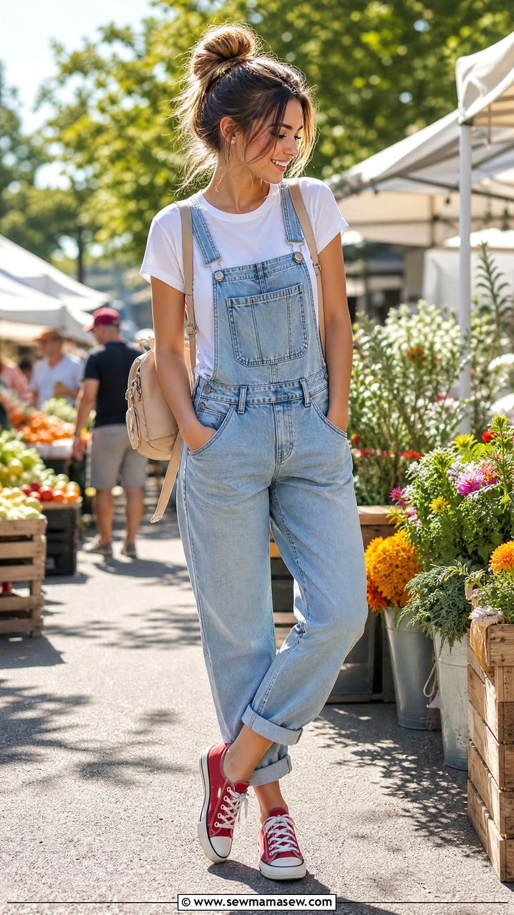 Denim Overalls With White Tee - 25 casual cute outfits