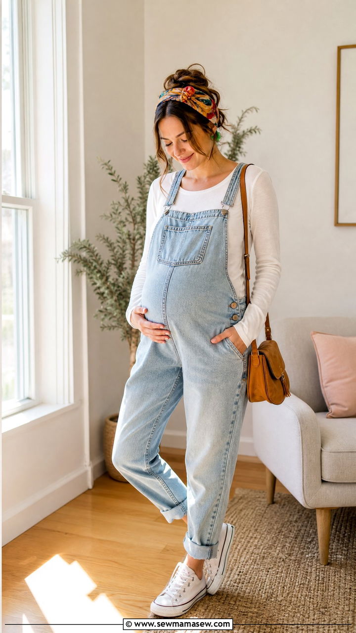 Denim Overalls and Flats Outfit - 25 Maternity outfit ideas for doctor appointment