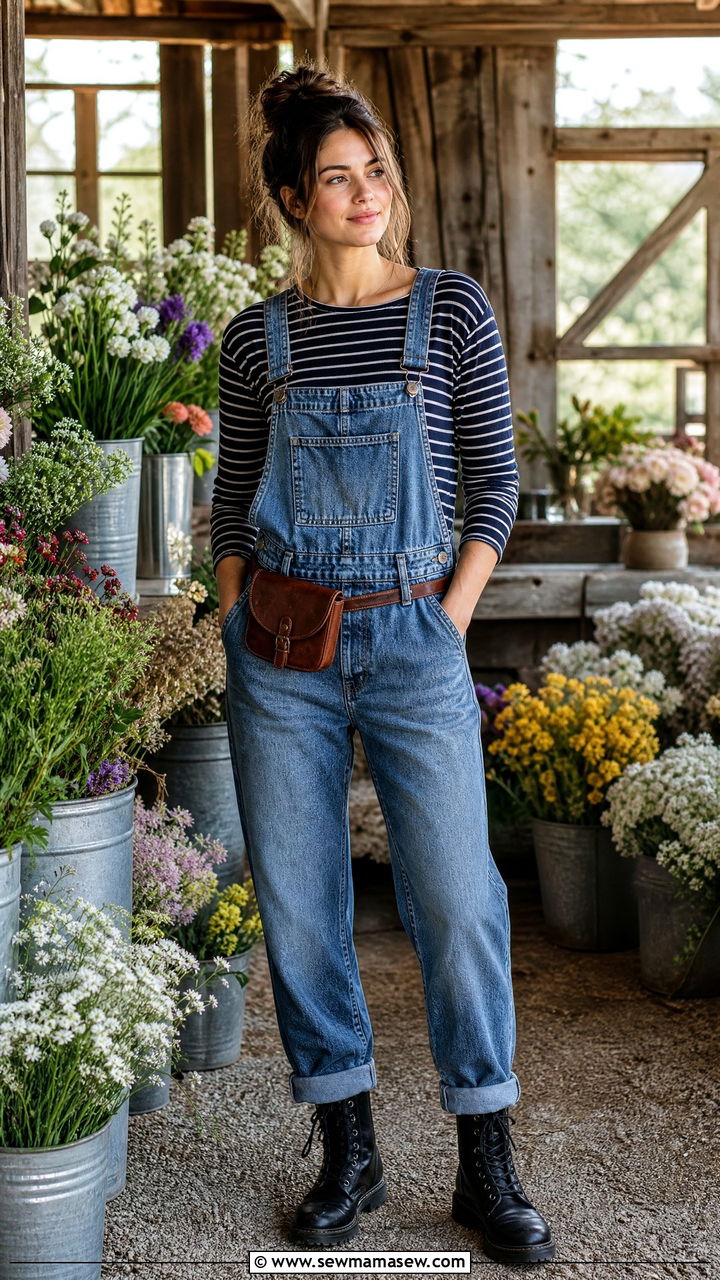 Denim Overalls and Striped Tee Florist Style - 20 Florist outfit ideas