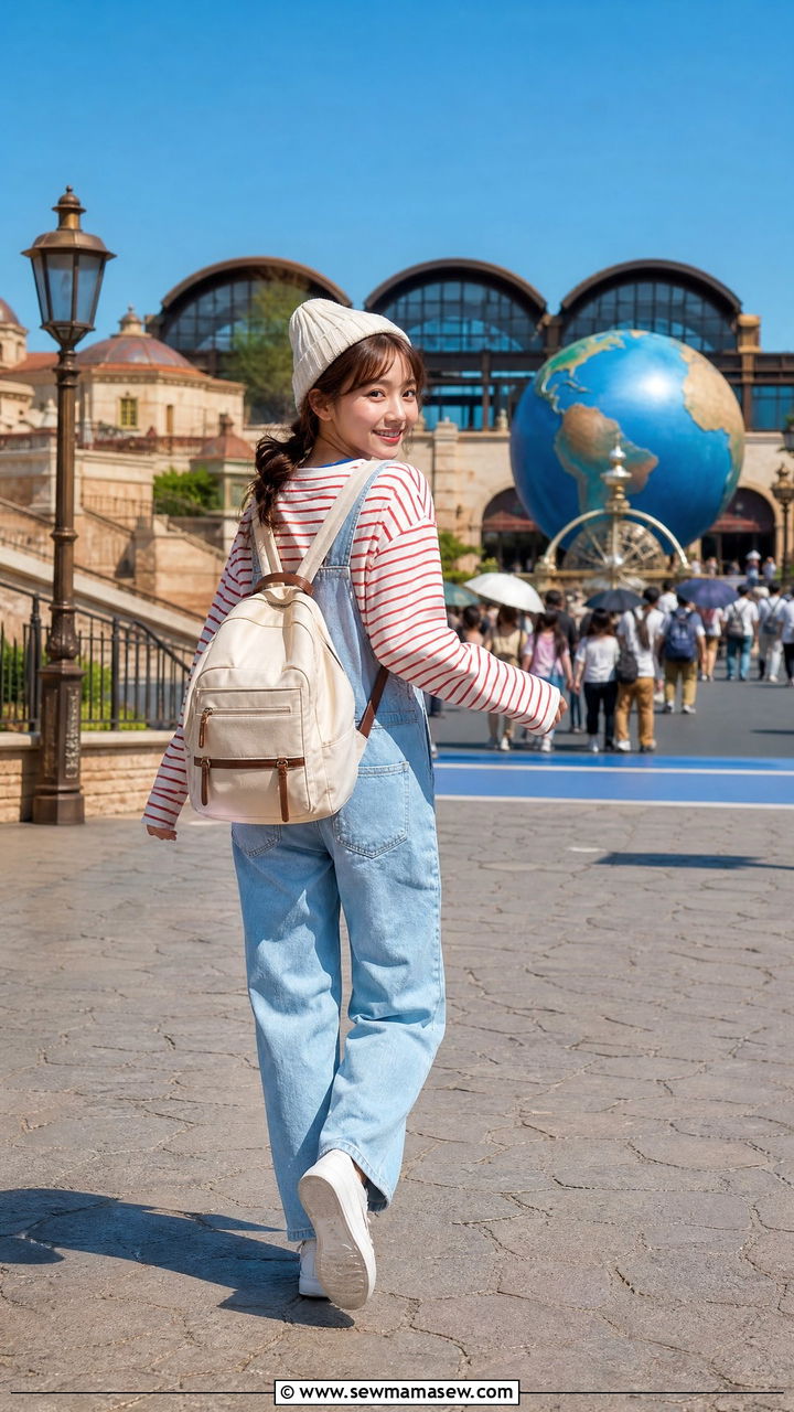 Denim Overalls and Striped Tee Outfit - 40 Summer Japan outfit ideas
