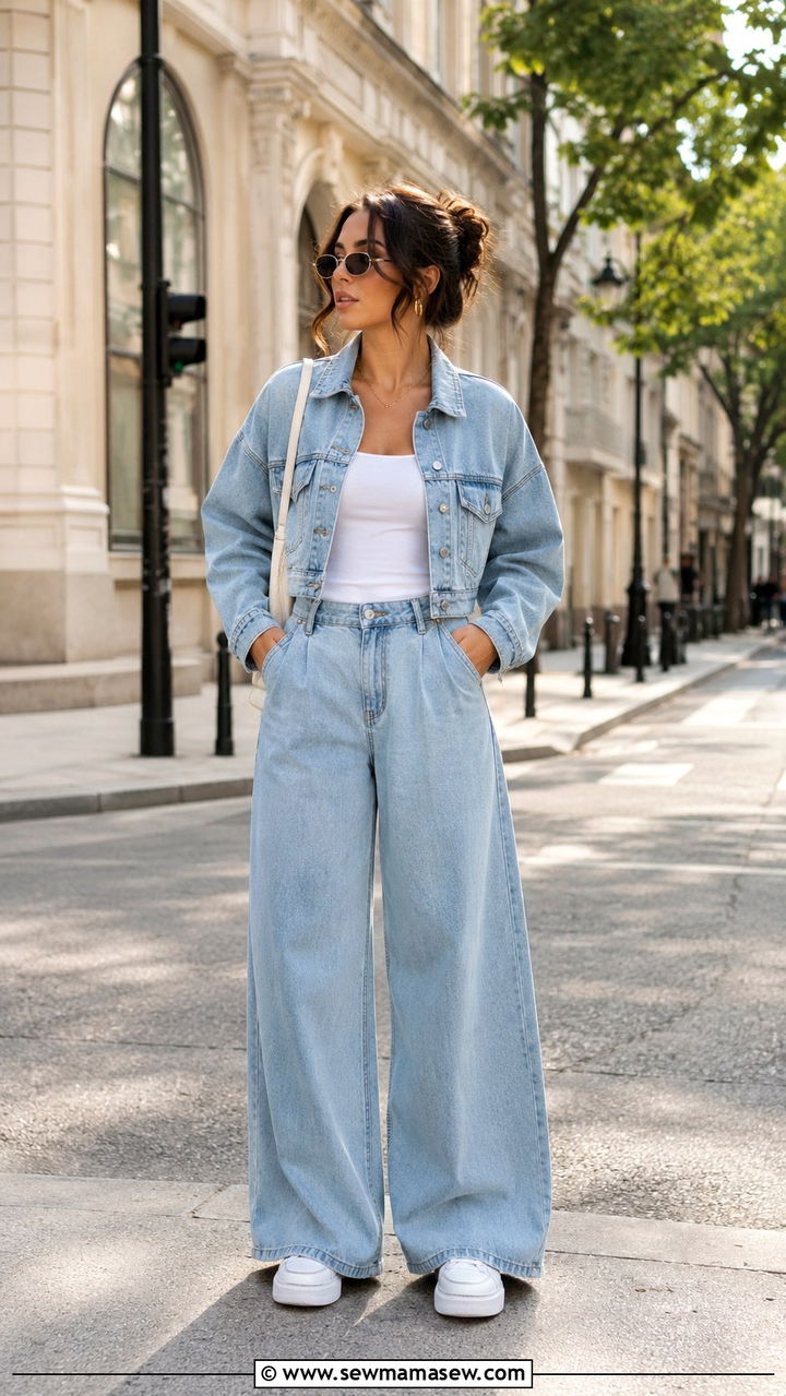 Denim Palazzo Matching Set - 30 Palazzo pants matching set outfit ideas