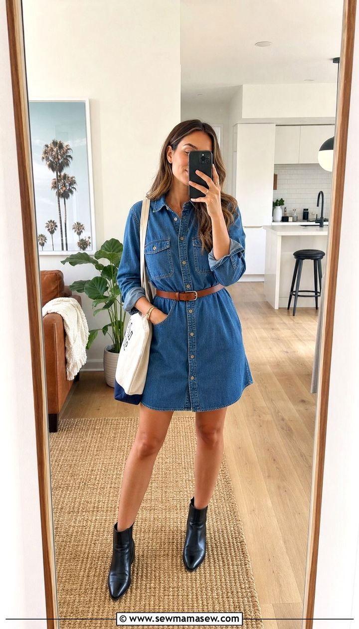 Denim Shirt Dress With Ankle Boots - 25 Shirt dress outfit ideas with boots