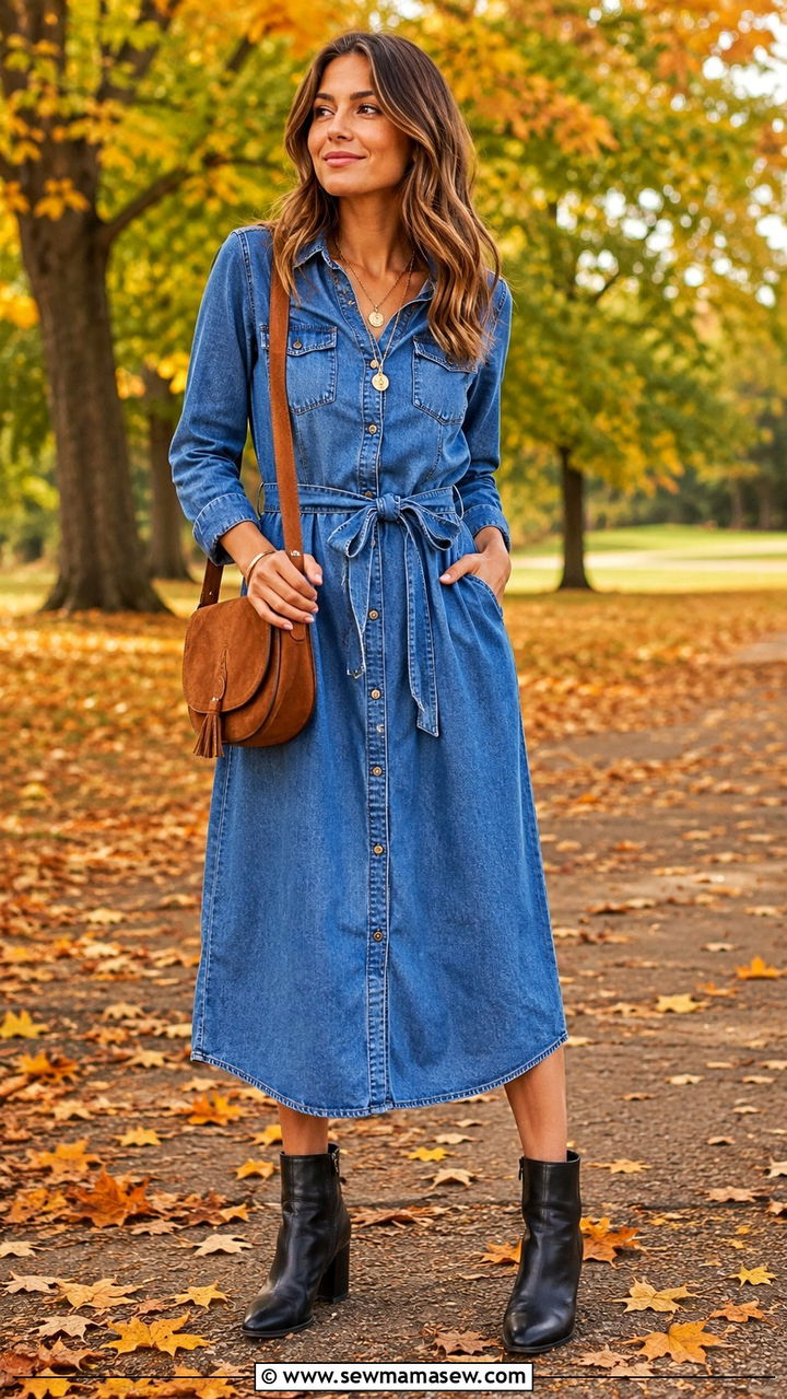 Denim Shirt Dress With Ankle Boots - 30 shirt dress outfit ideas