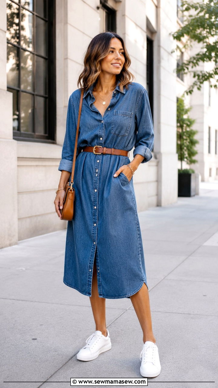 Denim Shirt Dress With Sneakers - 30 How to style a shirt dress
