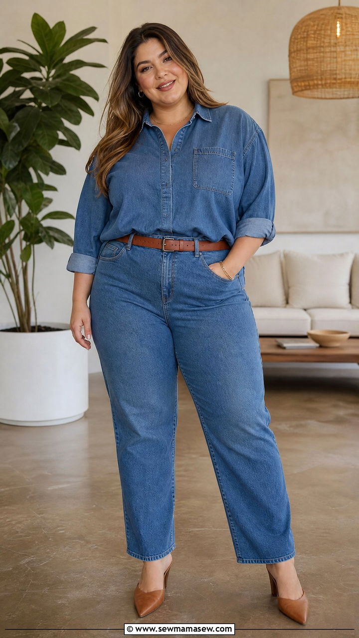 Denim Shirt and Jeans Matching Set Plus Size - 25 Matching set outfit ideas plus size
