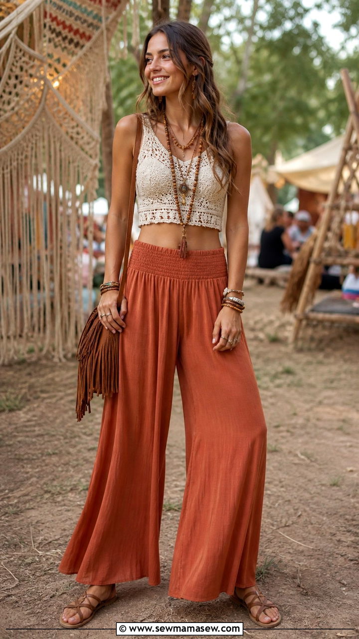 Denim Shirt with White Wide Leg Palazzo Pants - 40 palazzo pants outfit ideas