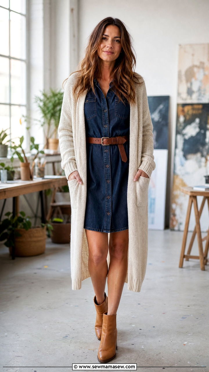 Denim Shirtdress with Belt and Ankle Boots - 30 Marketing manager outfit ideas