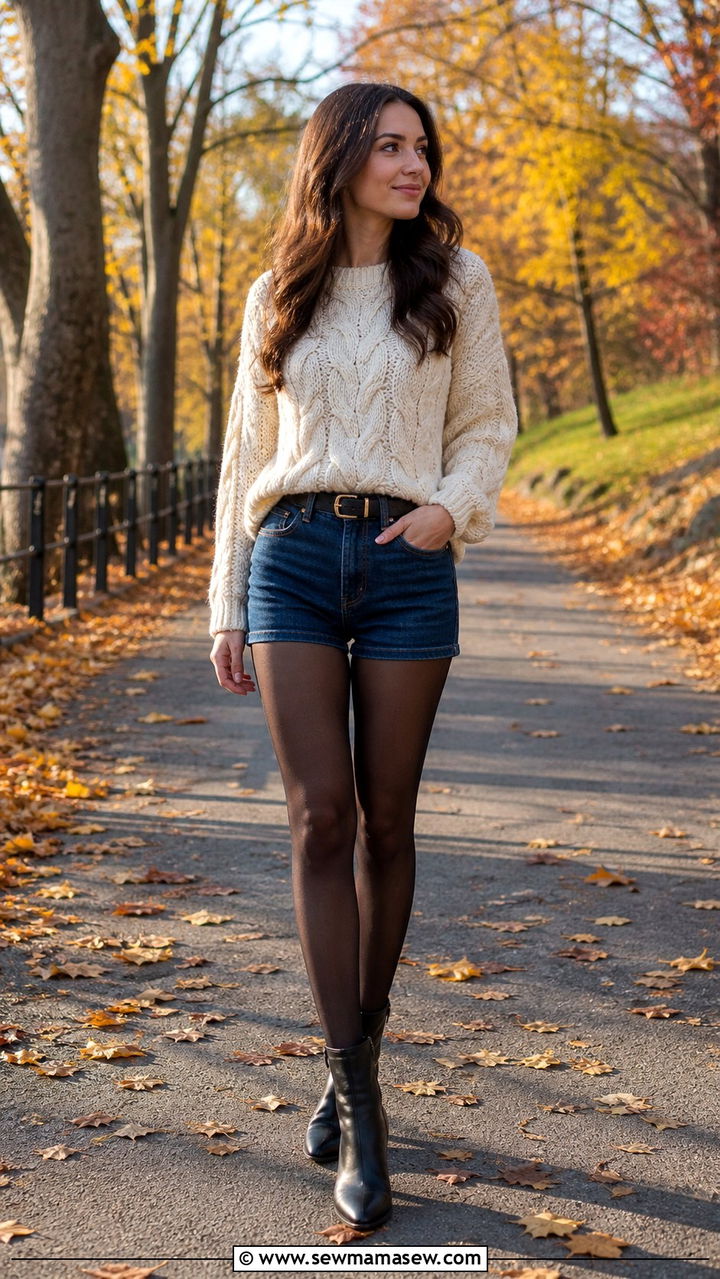 Denim Shorts With Chunky Sweater and Ankle Boots - 40 casual denim shorts outfits