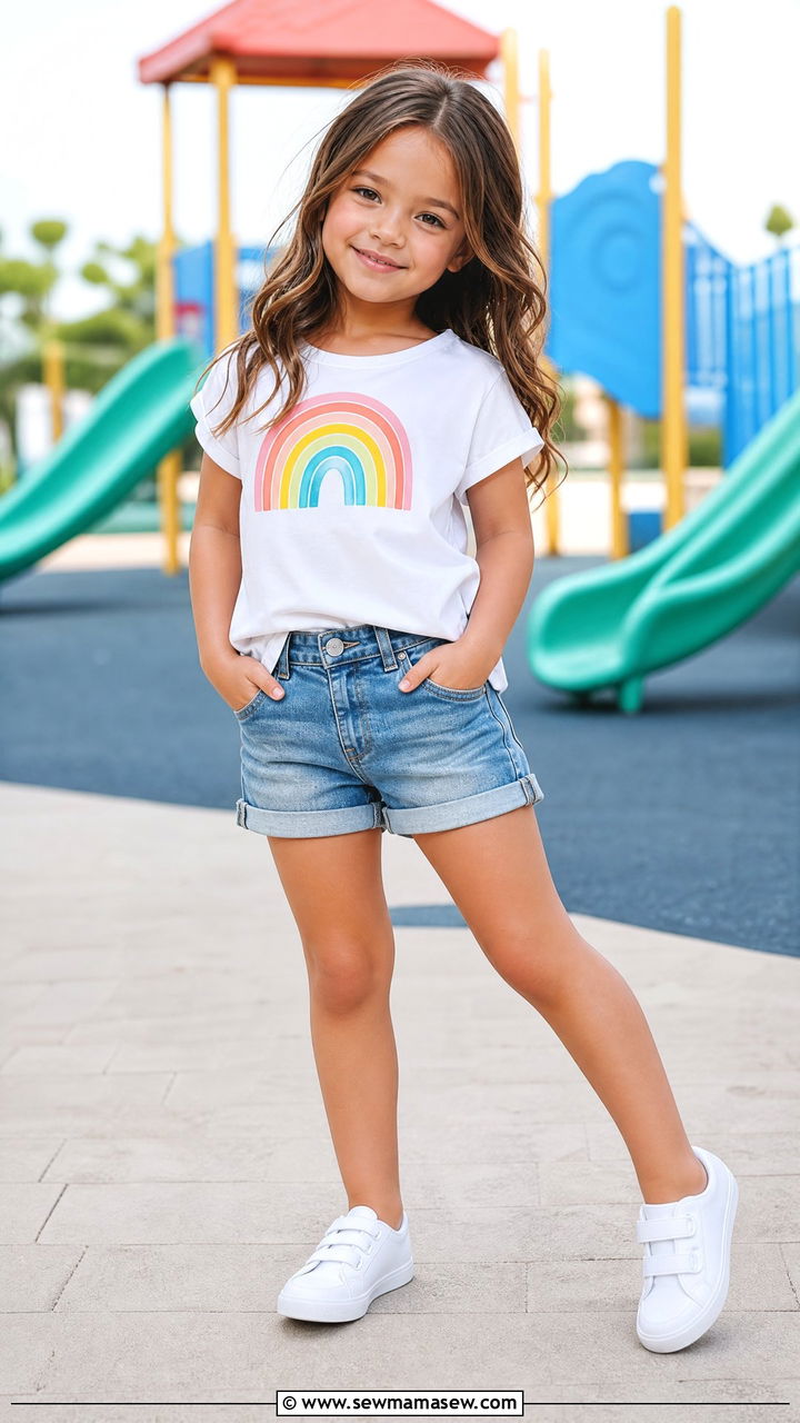 Denim Shorts with Graphic Tee Outfit - 30 Summer outfits for little girls