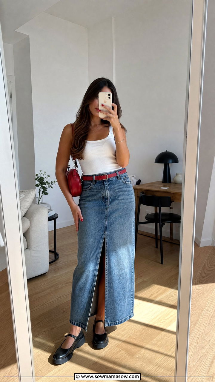 Denim Skirt Outfit With Mary Janes - 25 Spring outfits with mary janes