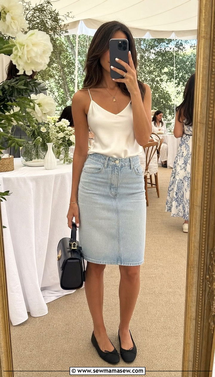 Denim Skirt With Ballet Flats Outfit - 25 denim skirt outfits aesthetic