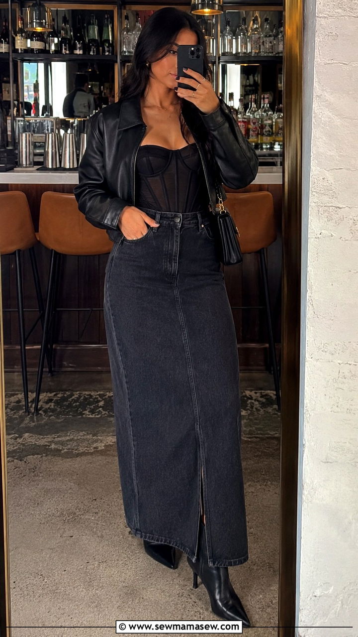 Denim Skirt With Corset Top And Ankle Boots - 30 chic girls night out outfits for women