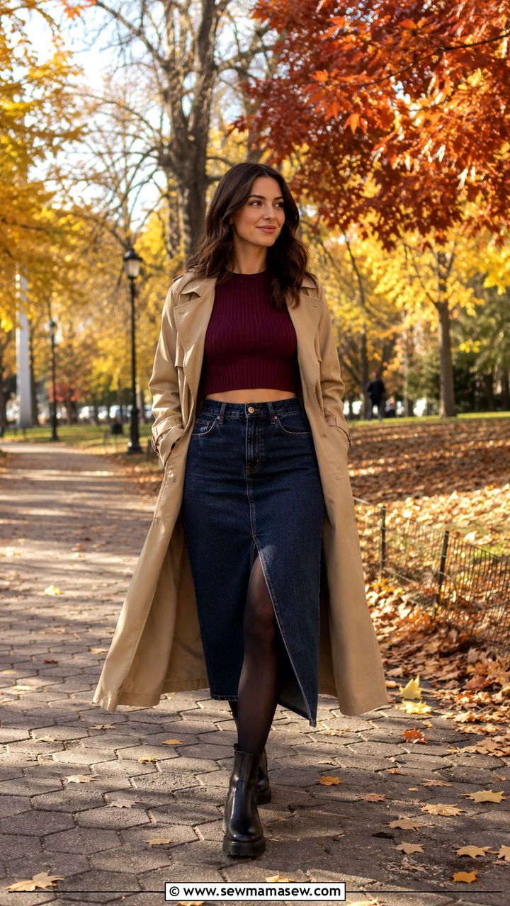 Denim Skirt With Crop Top Fall Outfit - 30 Denim skirt outfit ideas with a crop top